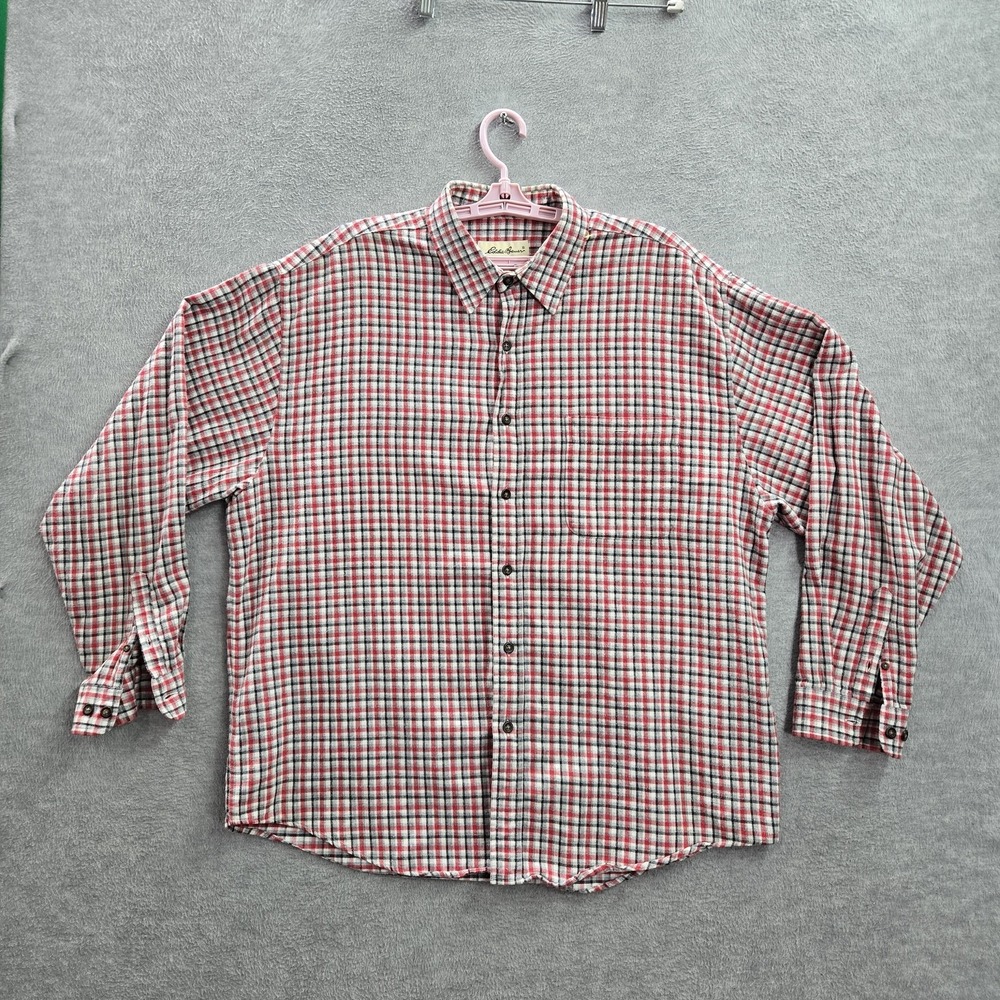 VINTAGE Eddie Bauer Men Button Up Shirt XL Plaid Button‎ Long Sleeve Cotton 90s